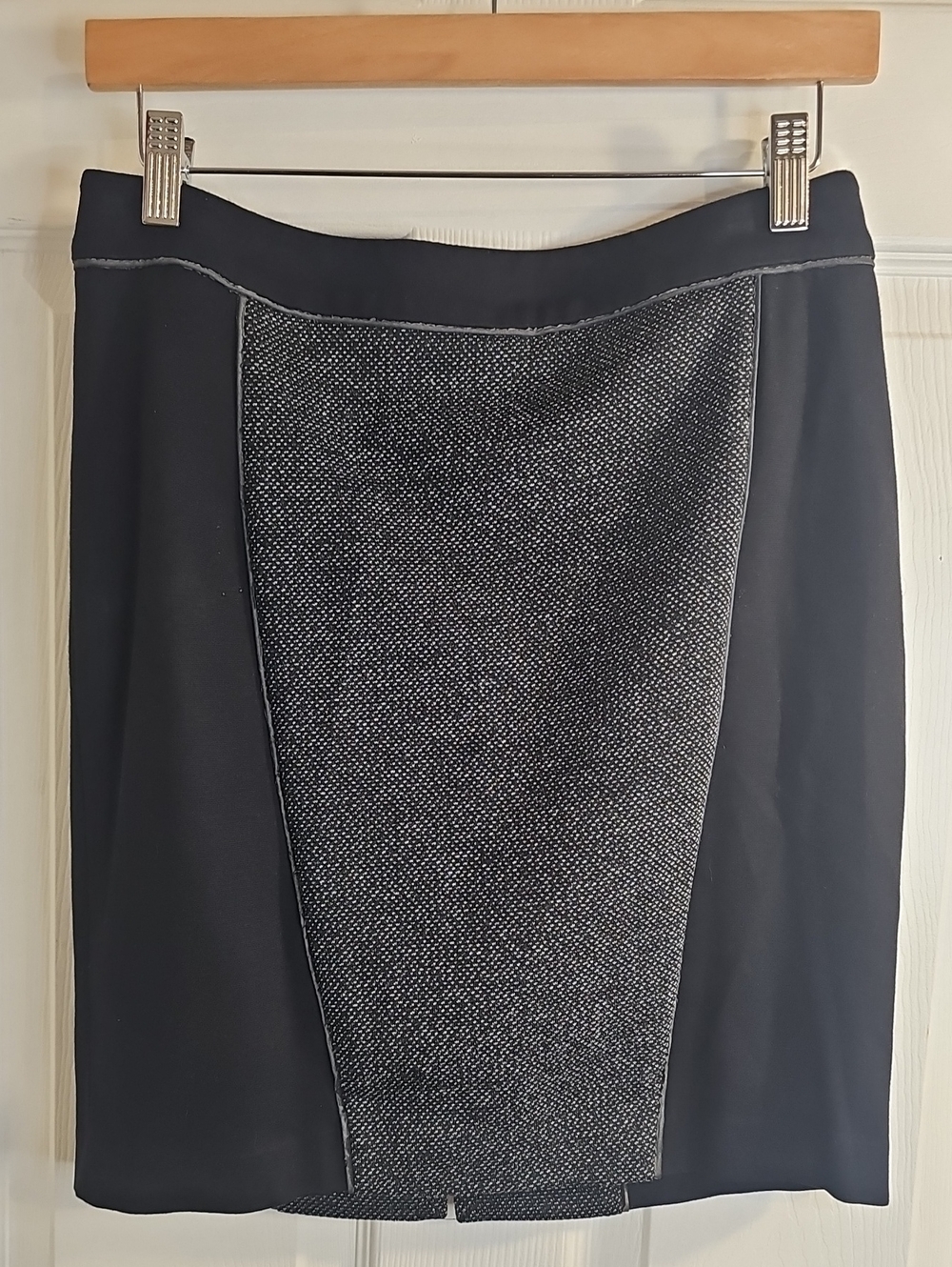 Express Black Pencil Skirt with Gray Textured Front Panel